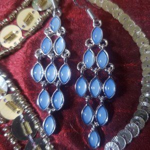 Pearl Blue Opalescent Diamond Design Earrings